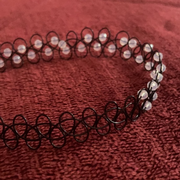 Black Tattoo Choker with Plastic Bead Detailing in front - Picture 3 of 4